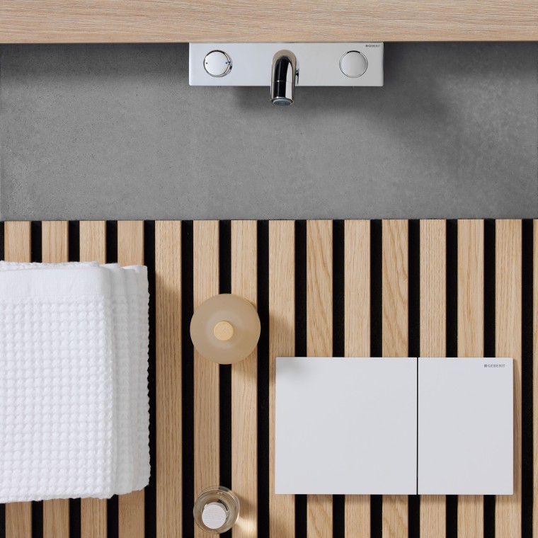 Mood board with Geberit Sigma70 actuator plate