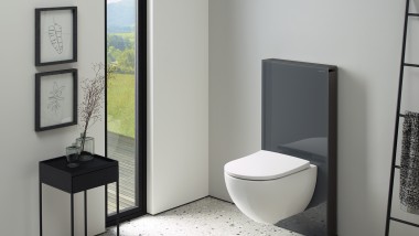 Bathroom with Geberit Monolith sanitary module, white