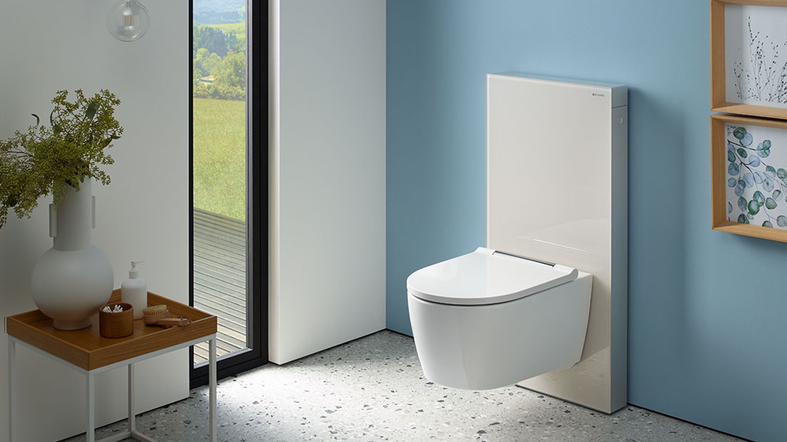 Bathroom with Geberit Monolith sanitary module, sand grey