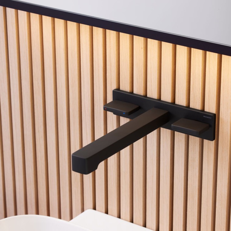 Geberit ONE square wall-mounted tap in black matt