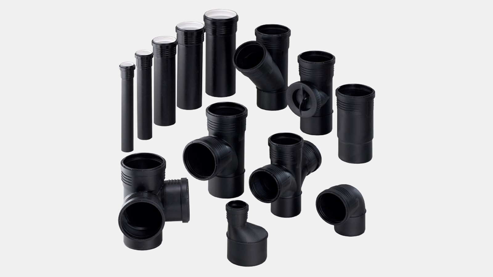 Pipes and fittings in the sound-insulated Geberit Silent-PP drainage system