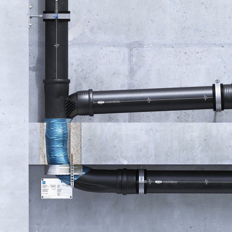 Geberit Silent-Pro SuperTube: Lay-on installation of the fire protection sleeve in a U-shape