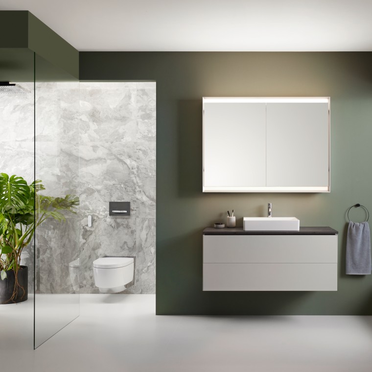 Geberit AquaClean Mera Comfort shower toilet in a Geberit ONE bathroom