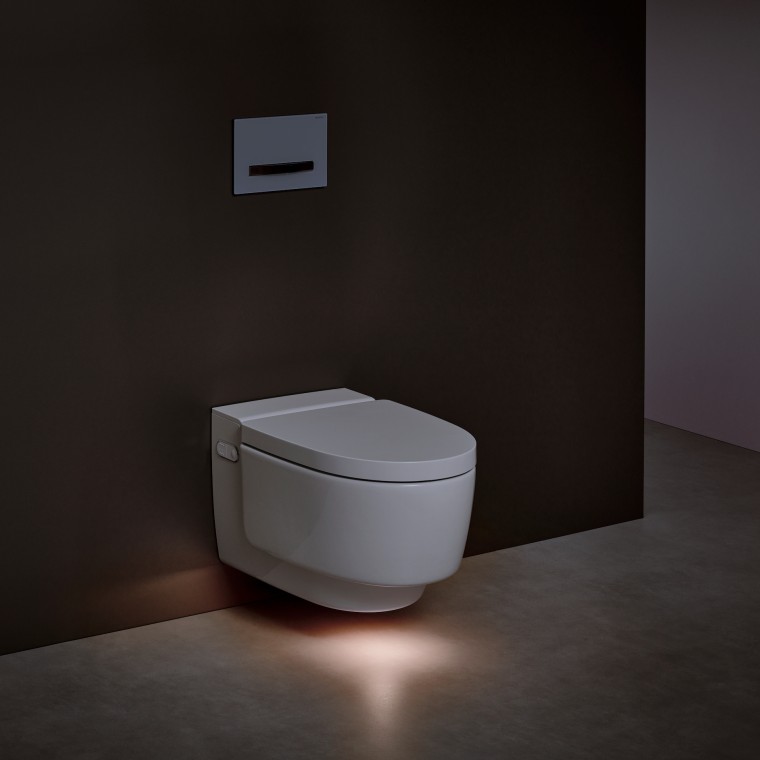 Geberit AquaClean Mera shower toilet with orientation light switched on