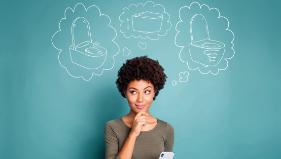 Woman thinking about her dream toilet