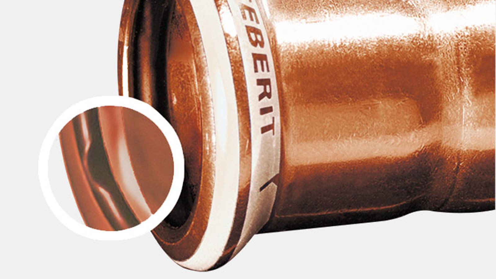 Geberit Mapress Copper fitting with a white pressing indicator and black O-ring