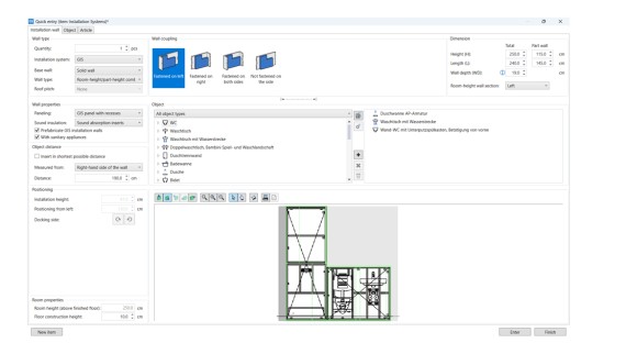 User interface of the planning module for installation systems in Geberit ProPlanner User interface of the planning module for installation systems in Geberit ProPlanner