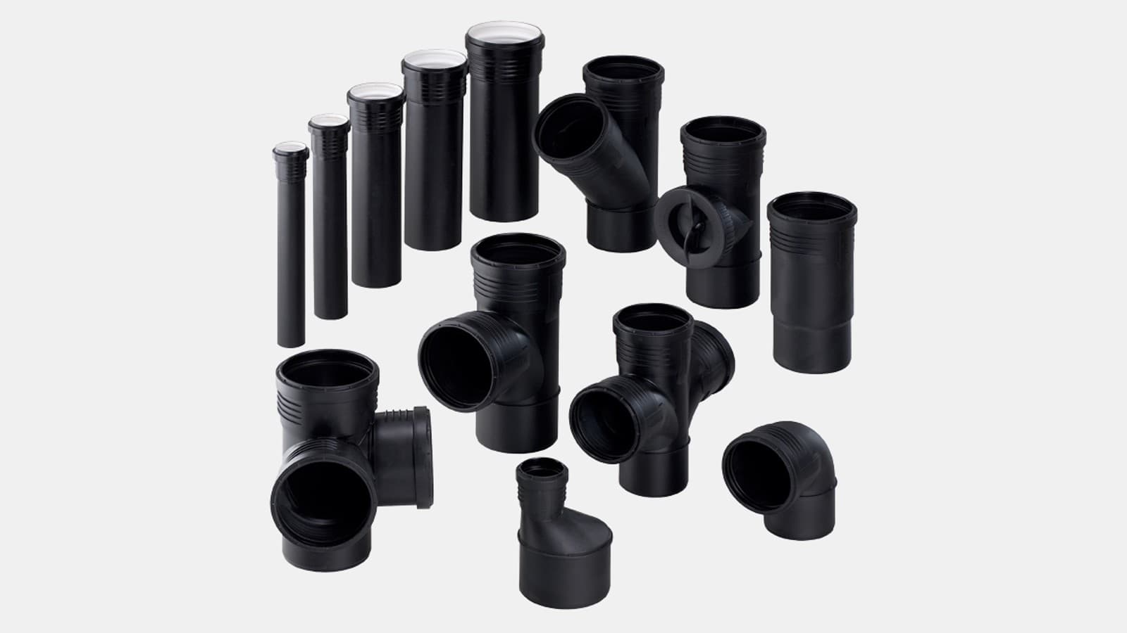 Pipes and fittings in the sound-insulated Geberit Silent-PP drainage system Pipes and fittings in the sound-insulated Geberit Silent-PP drainage system