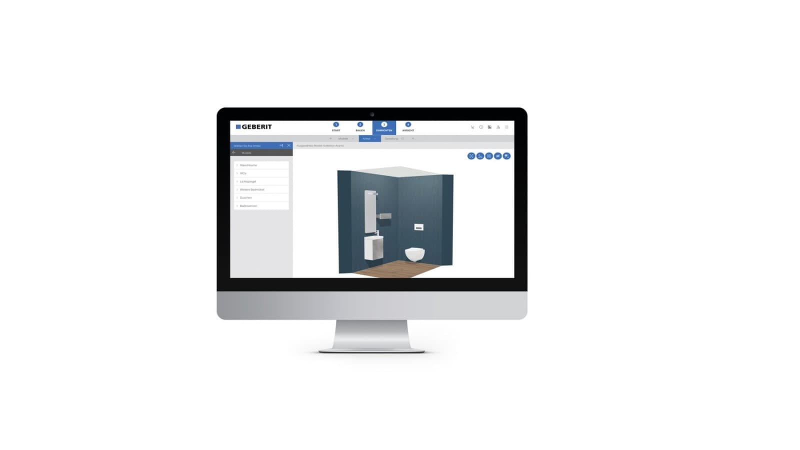 Screenshot of the Geberit 3D bathroom planner tool Screenshot of the Geberit 3D bathroom planner tool